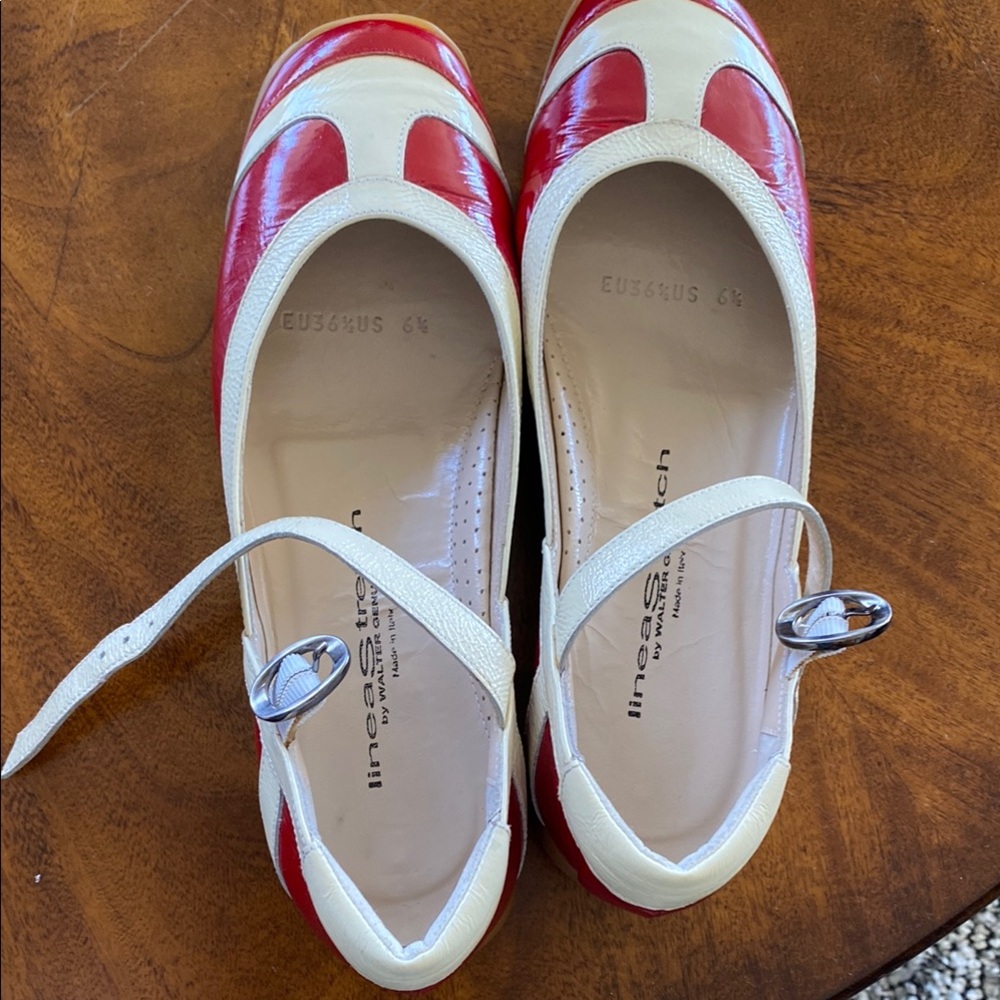 Red and White Mary Jane Flats